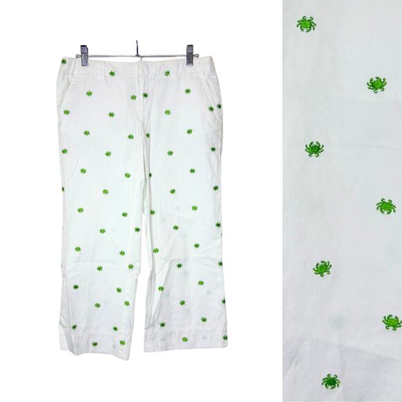 Lilly Pulitzer Size 6 Capri Pants Palm Beach Fit Embroidered Crab White Green - Picture 1 of 13